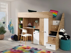 Kombinált gyerekágy 90 cm Sami 14 (artisan tölgy + matt fehér + fekete fogantyúk). 1085821