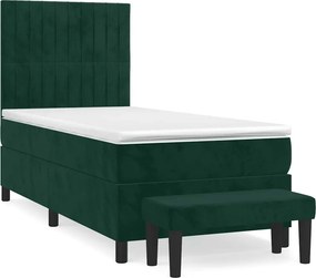 vidaXL sötétzöld bársony rugós ágy matraccal 90x190 cm