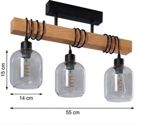 BRILAGI - Felületre szerelhető csillár WOOD GLASS 3xE27/60W/230V fenyő/fekete/füstszürke