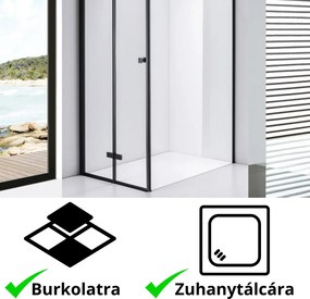 Stuxi Verona Black 80x90 aszimmetrikus csuklóajtós zuhanykabin 6 mm vízlepergető biztonsági üveggel, fekete