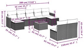 10 részes fekete polyrattan kerti ülőgarnitúra párnákkal