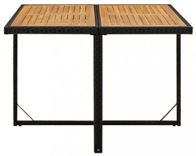 fekete polyrattan és tömör akácfa kerti asztal 109x107x74 cm