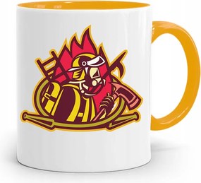 Sárga Bögre Tűzoltónak Tűzoltó Lángokban, fényképes nyomattal