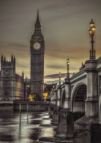 Poszter 21x29,7cm Westminster híd és Big Ben a Temze-parti sétányról, Assa