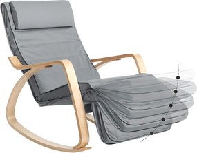 Hintaszék, 5 fokozatú állítható lábtartó, relaxációs szék, 150 kg-ig terhelhető, világosszürke