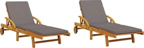 vidaXL 2 db tömör akácfa napozóágy párnával 200 x 68 x 83 cm