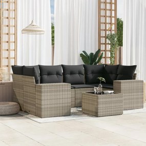 7 részes világosszürke polyrattan kerti ülőgarnitúra párnákkal