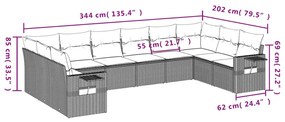 10 részes világosszürke polyrattan kerti ülőgarnitúra párnákkal