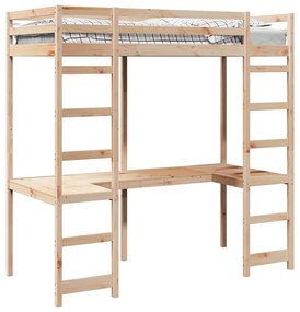 vidaXL Tetőtéri ágykeret Természetes 80 x 200 cm Tömör fenyőfa