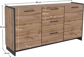 Komód, wotan tölgy/fekete, AMONI 2D3S