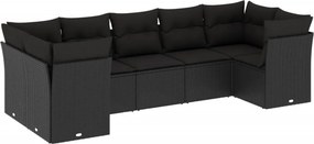 vidaXL 7 részes fekete polyrattan kerti ülőgarnitúra párnával