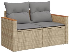 2 személyes bézs polyrattan kerti kanapé párnával