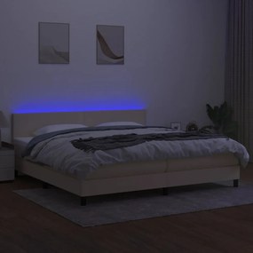 krémszínű szövet rugós és LED-es ágy matraccal 200 x 200 cm