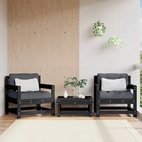2 db fekete tömör fenyőfa kerti szék párnákkal