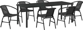 vidaXL Kert étkező szett 7 pcs Fekete Porszórt acél