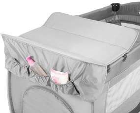 Utazóágy pelenkázó lappal és játékhíddal, szürke