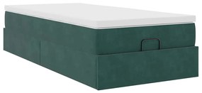 Ottomán ágykeret matraccal sötétzöld 80x200cm bársony