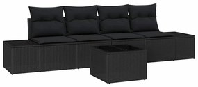 vidaXL Kerti Kanapé Szett párnával tárolóval 5 pcs Fekete polirattan