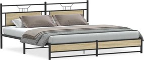vidaXL sonoma tölgy színű fém ágykeret matrac nélkül 200 x 200 cm