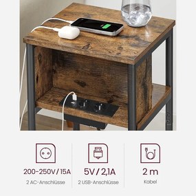 Oldalsó asztal, éjjeliszekrény, USB port bemenettel, barna/fekete