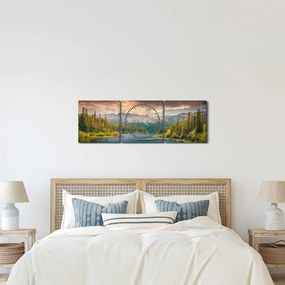 Egy kép a hegyi folyó és a hegyek (órával) (90x30 cm)