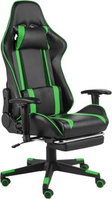 vidaXL zöld PVC forgó gamer szék lábtartóval