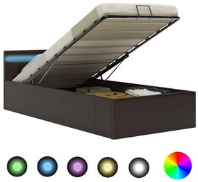 szürke műbőr LED-es hidraulikus ágykeret 90 x 200 cm