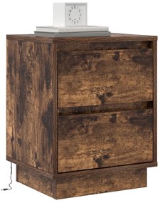 LED Világítással Ellátott Éjjeli Szekrény Füstölt Tölgy 39x34.5x50 cm
