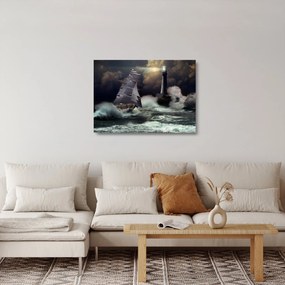 Kép - Viharos hullámokon áthajózó hajó (üvegen) (70x50 cm)