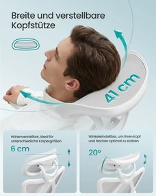 SONGMICS ergonomikus irodai szék, magasságállítható, fehér-szürke