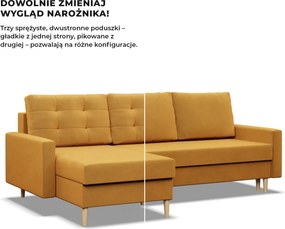 Etna sarokkanapé, 1 ágyneműtartóval, bársony, univerzális oldal, bonell töltet, sárga