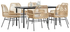 vidaXL 7 észes barna polyrattan üveg kerti étkezőgarnitúra párnával