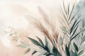 Fotótapéta Flizelina Natura Bézs Pampafű Boho Levelek 416x254 ragasztó