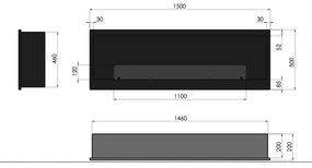 InFire - Beépített BIO kandalló 150x50 cm 4,2kW fekete