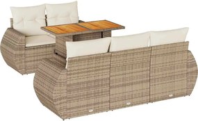 vidaXL 6 részes bézs polyrattan kerti ülőgarnitúra párnával