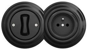 Kliklap - Retro 1-es egypólusú kapcsoló és 230 V-os aljzat kerettel, fekete