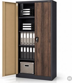 Fém szekrény tárolórekesszel, antracit/dió, 900x1850x450 mm: TOMASZ Eco Design