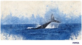 PIPPER. Öntapadós textiltapéta "Bálna az óceánban"