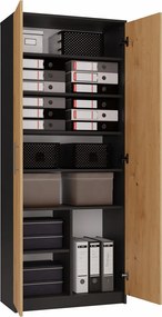 MIX Oliv 2D könyvespolc, irodai szekrény, 74x180x35 cm, antracit-tölgy