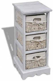 vidaXL fehér fa tárolóállvány 3 szőtt kosárral