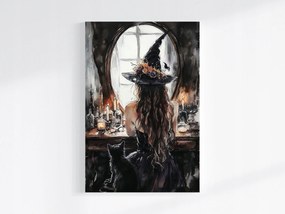 Canvas Vászonkép Boszorkány Figura Boszorkány Macska Tükör 80x120