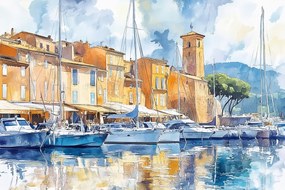 Canvas Vászonkép Azúrkék Tengerpart Saint Tropez Marina Jachtok 60x40