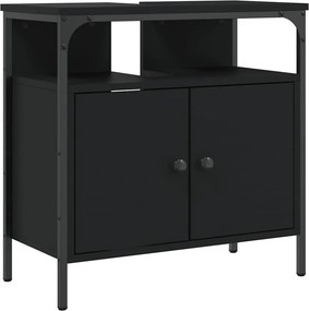 vidaXL fekete szerelt fa fürdőszobai mosdószekrény 60 x 30 x 60 cm