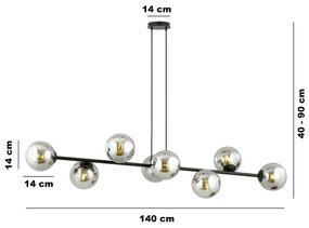 Csillár zsinóron ROSSI 8xE14/10W/230V fekete/szürke
