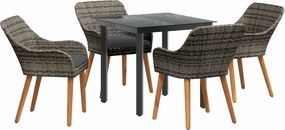 vidaXL Kert étkező szett párnával 5 pcs Szürke polirattan