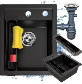 Gránit mosogatótálca, egy medencés, kis méretű, konyhai, 50x40 cm szifon kosárral