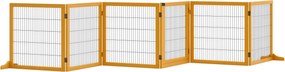 PawHut Állítható Kutyabiztosító Ajtó Barriér Lábakkal 432 x 70 cm Fa Kutyabiztosító Rács Összecsukható Lépcsőhöz, Ajtókhoz, Folyosókhoz, 6 Panel, Sárg
