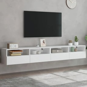 2 db fehér szerelt fa fali TV-szekrény 100 x 30 x 30 cm