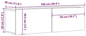kézműves tölgy színű szerelt fa fali TV-szekrény 100x30x30 cm