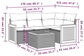 5 részes szürke polyrattan kerti ülőgarnitúra párnákkal